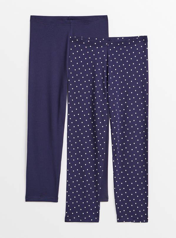 Polka Dot Print & Plain Cropped Leggings 2 Pack L